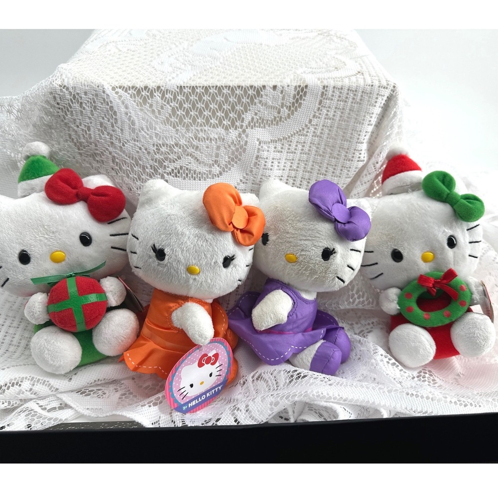 Hello Kitty Plush Lot Ty Multicolor Christmas Holiday Beanie Babies Set of 4 Y2K